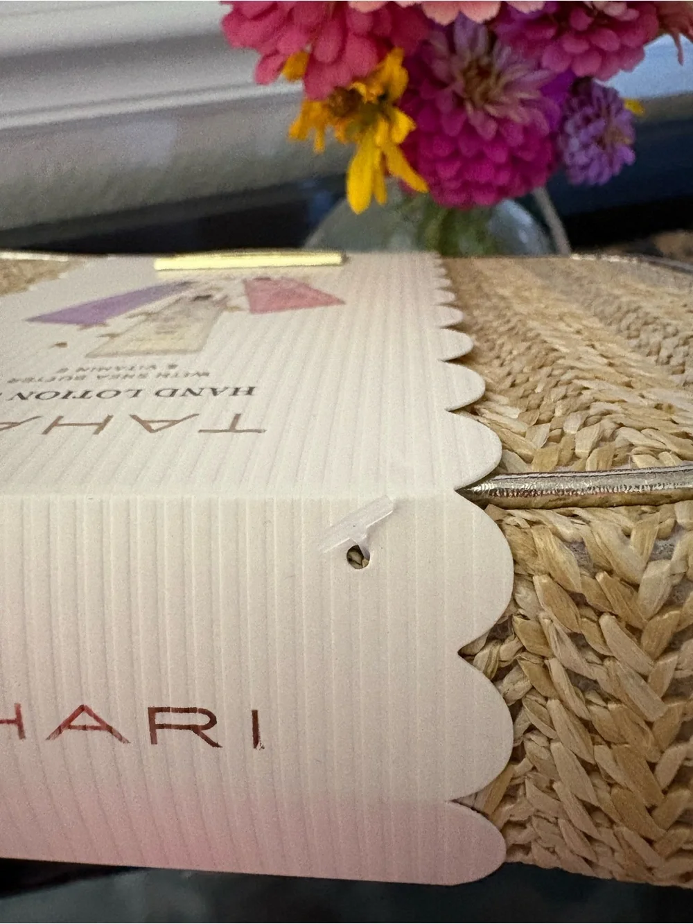 Tahari Gold Woven Cosmetic Pouch with Hand Lotions Peony Rose & Lilac Travel Set